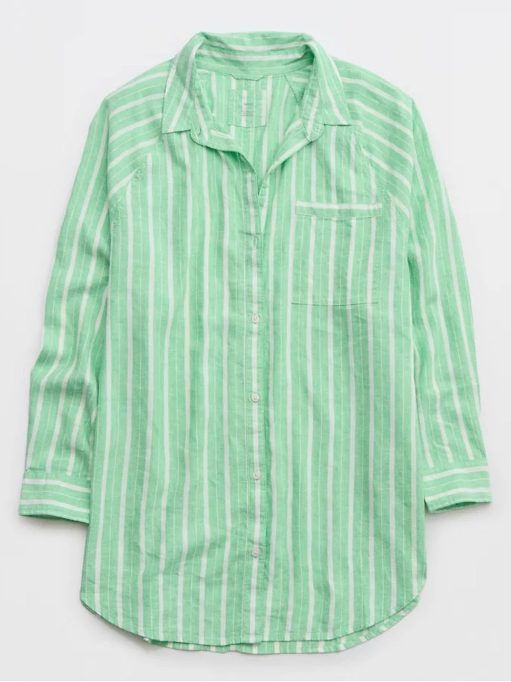 Aerie Women's S Green White Striped Linen Blend Button-Up Cover Up Shirt